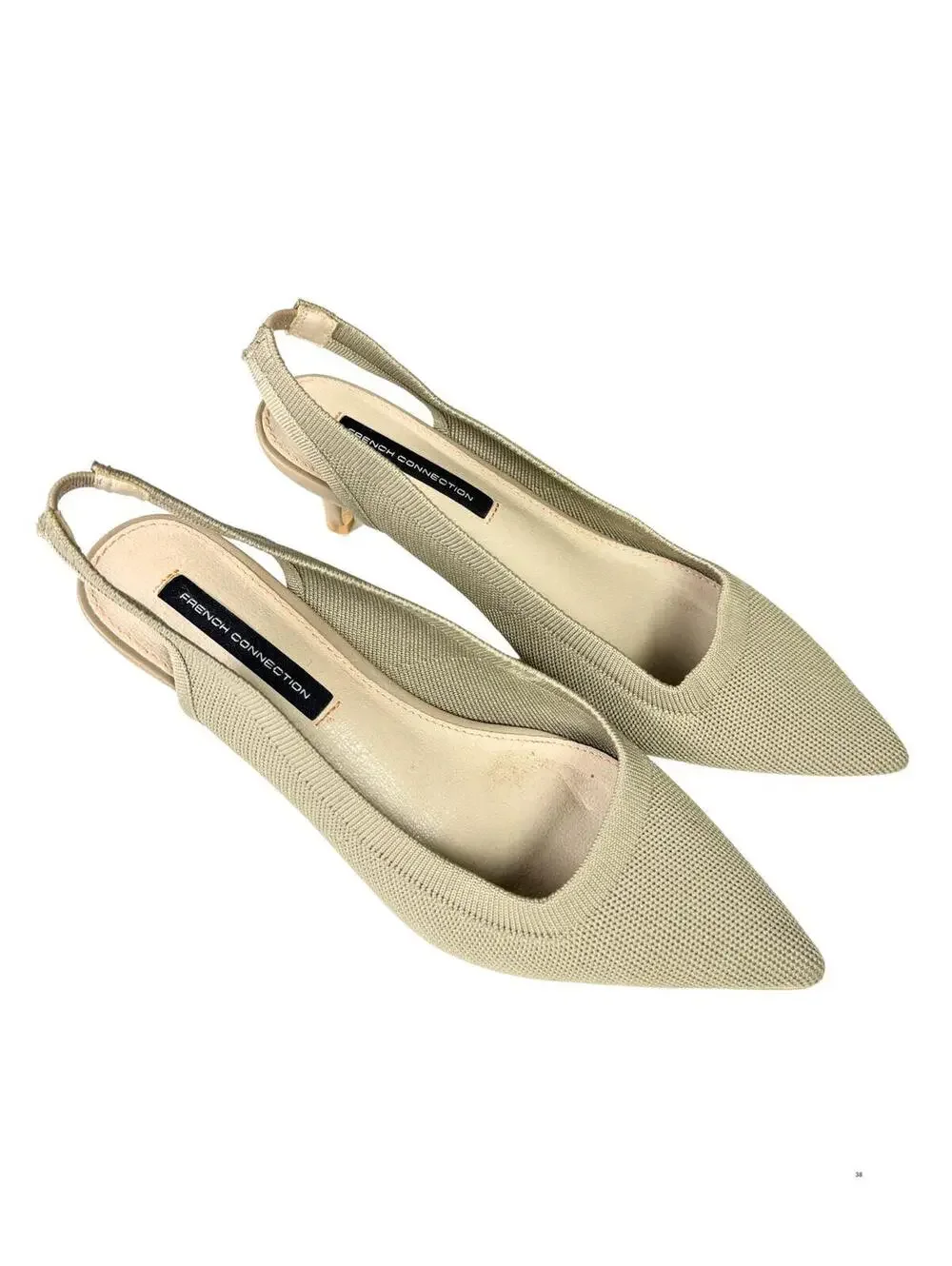 French Connection Pointed Toe Slingback Kitten Heels Size 8 Sage Knit Pumps